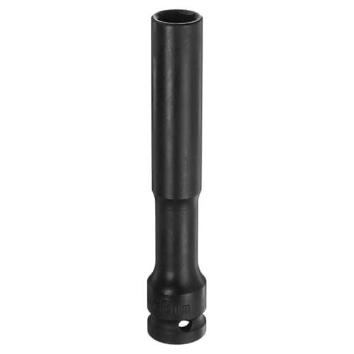 Image of Sourcing Map Deep Thin Wall Impact 13mm Metric 6 Point Socket With 1/2" Square Drive - 5" Extra Long Phosphated CR-V Steel Industrial Grade Spindle Axle Nut, Black