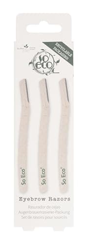 Image of So Eco Eyebrow Razors - Pack of 3 Precision Stainless Steel & Cornstarch Facial Hair Removal Tools, Vegan, Cruelty-Free Dermaplaning Blades for Brows & Peach Fuzz
