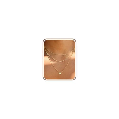 Image of Chriscoco 3Pcs Gold Necklace for Women 14K Gold Plated Layered Necklaces Set Adjustable Beaded Choker Snake Heart Pendant Necklace Silver Chain - with Jewellery Box