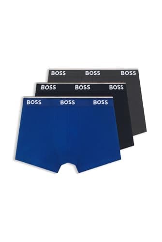 Image of BOSS Mens Trunk 3P Power Three-Pack of Logo-Waistband Trunks in Stretch Cotton