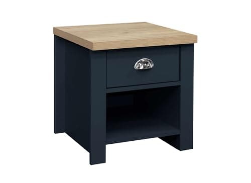 Image of Birlea Highgate 1 Drawer Lamp Table Navy Blue & Oak Effect
