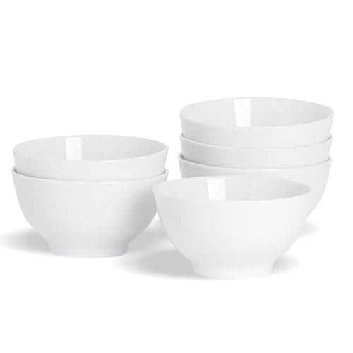 Image of Argon Tableware 6X White Rice & Dessert Bowls 12.8cm (5") - Small Snack, Ice Cream, Fruit & Cereal Serving Set - Durable Everyday Bowls for Home & Restaurants - Microwave & Dishwasher Safe