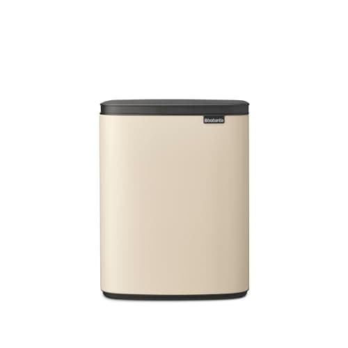 Image of Brabantia Bo Waste Bin 12L | Compact Rectangular Rubbish Bin with Soft-Close Lid and Removable Inner Bucket | Wall-Mountable or Freestanding Design for Bathroom, Kitchen, or Office | Soft Beige