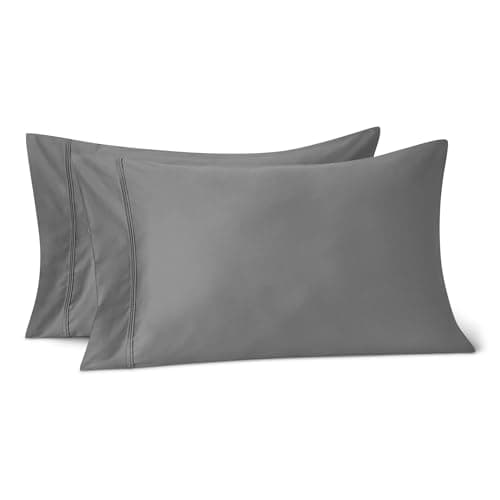 Image of Amazon Basics Cotton Sateen Pillowcases, 400 Thread Count Pillow Cases 2 Pack, Super Soft, Standard 50 x 80 cm, Dark Grey