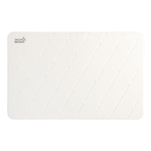 Image of Taylor & Brown Stone Bath Mat Diatomaceous Earth Bathroom Shower Non-Slip Super Absorbent Quick Dry Floor Kitchen Anti Mould Antibacterial Natural Easy to Clean 60x39cm, Line, White