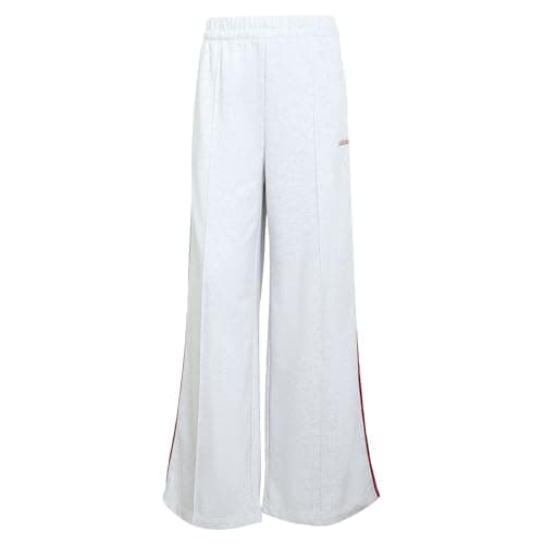 Image of adidas Women's Seasonal Essentials Colorpop Pants with Embroidered Graphic, Light Grey Heather/Active Maroon, S