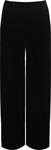 Image of WearAll Women's Plus Velour Velvet Wide Flared Leg Pocket Pants Ladies Palazzo Trousers - Black - 16-18