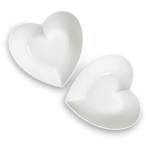 Image of Keponbee Big Heart Shaped Bowls 2pcs Porcelain White Heart-Shaped Dish for Desserts/Salad/Fruit/Pasta or Romantic Dinner, 23cm