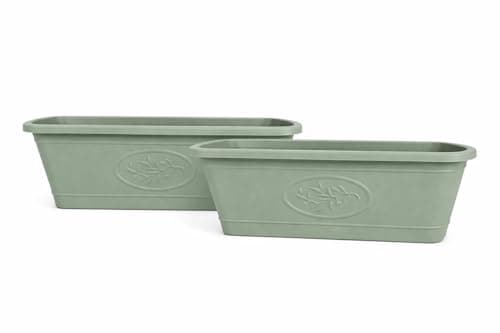 Image of Muddy Hands Set of 2 Garden Planter Troughs – Large Rectangular Plastic Flower Planter Boxes for Patio, Balcony & Window Sill – Indoor Outdoor Garden Plant Pots – Sage Green