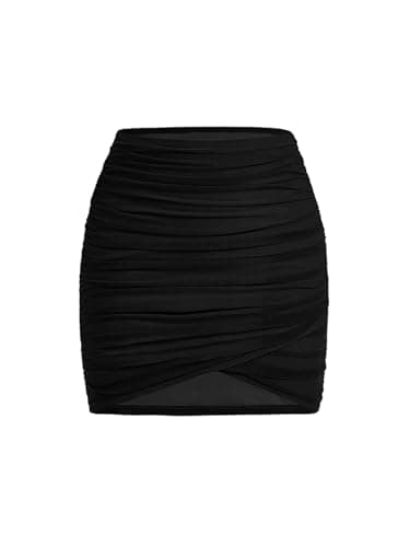 Image of GORGLITTER Women's High Waist Ruched Sexy Bodycon Mini Skirt Clubwear Party Short Skirts Solid Black L