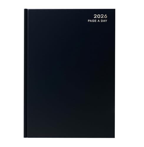 Image of 2026 A4 Day to Page Diary Black with Full Page for Saturday and Sunday Hardback Cover & Ribbon Marker, Year Planner for Business, Office, Home, Traveling, Organization