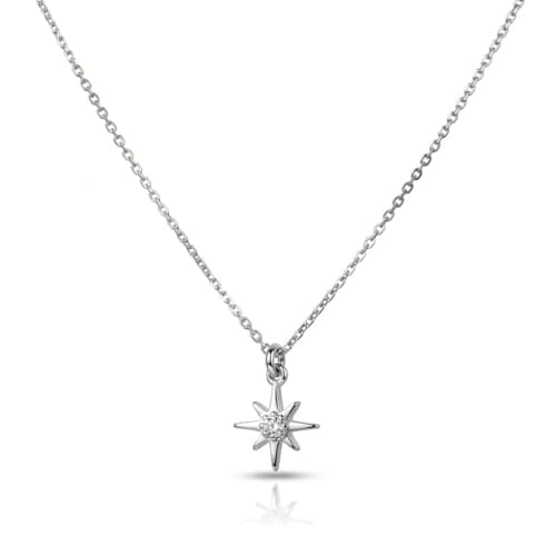 Image of Annika Bella Star Necklace, Tiny Cubic Zirconia North-Star Pendant, 925 Sterling Silver Chain, Celestial Necklaces, Womens Jewelry, Gift for Her (Silver)