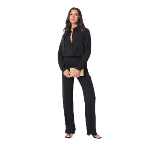 Image of I Saw It First Womens Crepe Long Sleeve Shirt Black 12