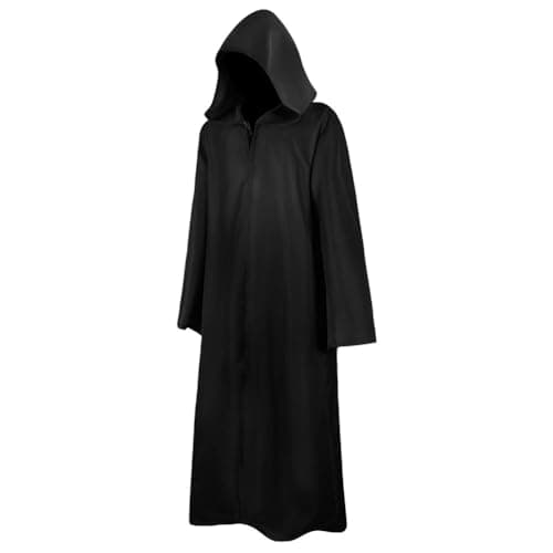 Image of AOOWU Jedi Black Cape, Black Cloak Jedi Warrior Costume for Adults, Vampire Cape with Hood, Adult Halloween Cosplay Vampire Christmas Party Fancy Dress Costume Robe Cape for Women Men