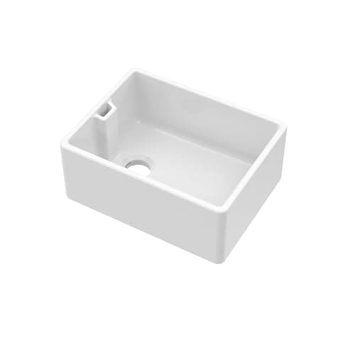 Image of Balterley 595mm Belfast Kitchen Sink Single Bowl with Built-in Weir Style Overflow, Durable Belfast Fireclay White Ceramic Kitchen Sink Bowl, Reversible Farmhouse Sinks - 595 x 455 x 245mm (White)