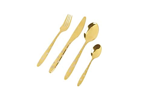 Image of Sabichi Gold Cutlery Set - 16 Piece 18/0 Stainless Steel Knives and Forks Set - Easy to Clean Gold Cutlery Sets - Tableware Sets with Knives, Forks, Tablespoons, Teaspoons