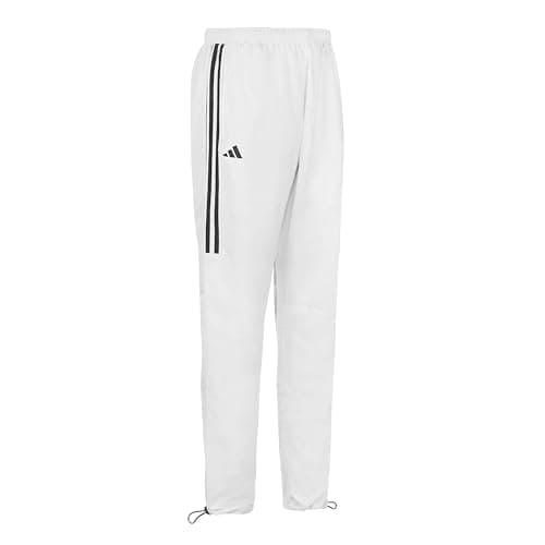 Image of adidas Tracksuit Pants - XL, White w/Black Stripe - Pure Polyester, Two Side Zip Pockets, Unisex Sports Pants for Adults & Kids, Suitable for Training and Warm Ups