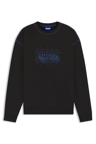 Image of HUGO Mens Nothalic Cotton-terry logo sweatshirt with contrast stitching Black