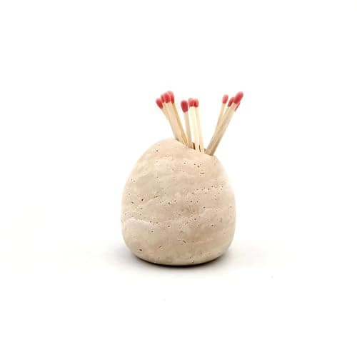 Image of PHINILUX 100% Travertine Match Holder |Toothpick Holder | Cute Beige Match Cloche | Matches Jar Box for Candles or Bathroom Decor | 3x3x3 | Matches NOT Included