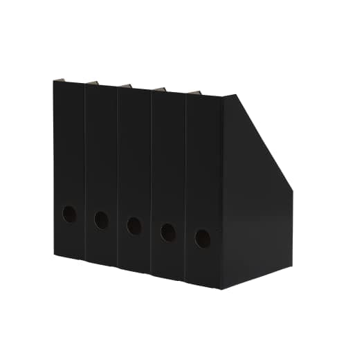 Image of Landré Magazine File Set – Pack of 5 Lightweight Black Cardboard Organisers, 7 cm Width, Flatpacked, Fits A4 Documents