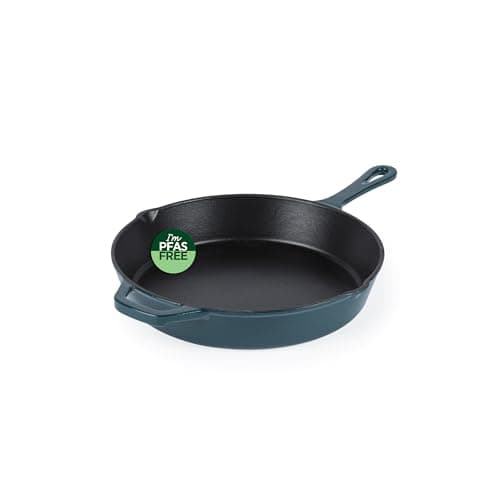 Image of Salter Chester Cast Iron Frying Pan - 26cm Universal Skillet, Oven Suitable to 240 °C, Grill, Fry & Sear, Hob to Oven to Table Cooking Pot, Induction Suitable, PFAS Free, Green