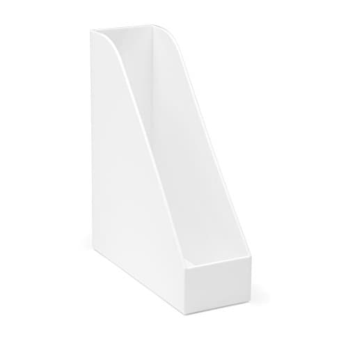 Image of Osco Plastic Magazine Rack File Sorter, Extra-Wide Desk Floor File & Magazine Holder, Thick Premium Plastic Display for Office, Home, Study - White (Single)