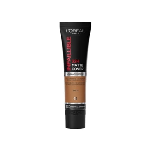 Image of L'Oreal Paris Cover Liquid Foundation, With 4% Niacinamide, Long Lasting, Natural Finish, Available in 20 Shades, SPF 25, Infallible 32H Matte Cover, Shade 330, 30ml