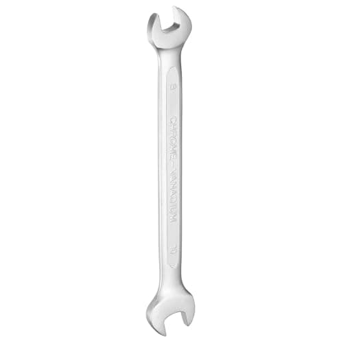 Image of sourcing map Double Open End Wrench 8mm x 10mm Metric 15 Degree Offset Angle Small Flat Head Wrench Nickel Plating Open Ended Spanner for Automotive Repair Furniture Assembly, Silver