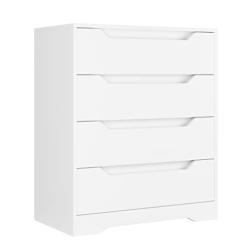 Image of HOCSOK Chest of Drawers, Wooden Bedroom Cabinet with 4 Drawers, Storage Dresser for Bedroom, Living room, 69x39x82 cm (White)