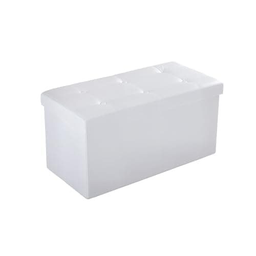 Image of HOMCOM Folding Faux Leather Storage Cube Ottoman Bench Seat PU Rectangular Footrest Stool Box (Cream White)