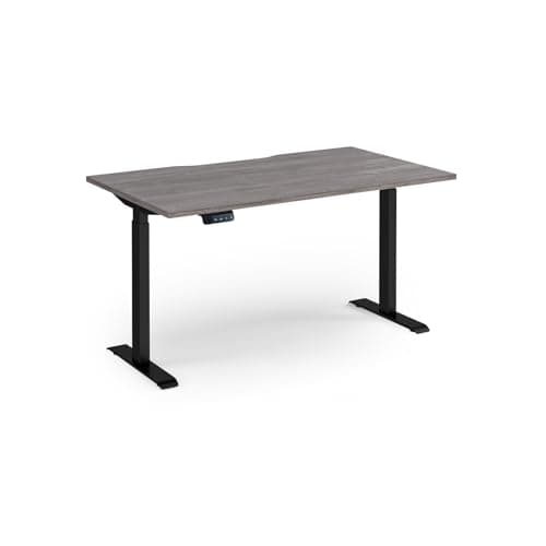 Image of Mr Office Elev8 Contract Straight Sit-stand Desk 800mm deep - Black Frame, Grey oak, 1400