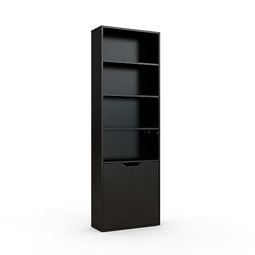 Image of Panana 6 Tier Tall Bookshelf with Doors, Wooden Bookcases And Shelving Units Free Standing Display Cube Unit Storage Cupboard Organizer for Home Office (Black)