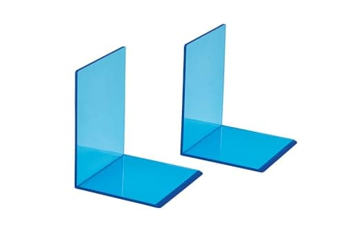 Image of MAUL Acrylic Bookend (Pack of 2), 10 x 10 x 13 cm, Book Holder, Organza for Children, Books, Office, Shelf, Book Support in Stylish Acrylic Design, Furniture-Friendly Book Holder, Blue