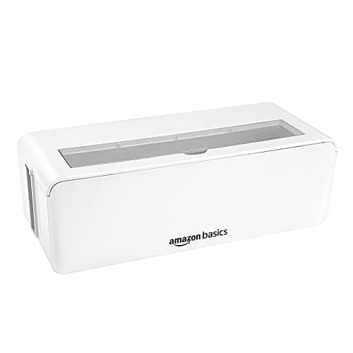 Image of Amazon Basics Cable Tidy Box for hiding and organizing Cables, Large, White