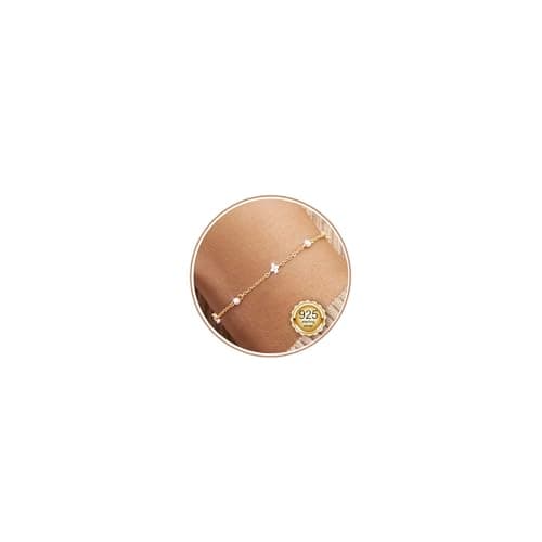 Image of LOLIAS Clove Gold Bracelet for Women 925 Sterling Silver Dainty Link Chain Bracelets with Pearl Adjustable Women's Bracelet Gold Plated Jewellery for Women Ladies Girls