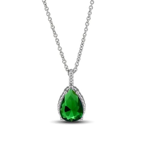 Image of Weviway 925 Sterling Silver Teardrop Green Emerald Pendant Necklace for Women, May Birthstone Jewelry Dainty Gift for Her