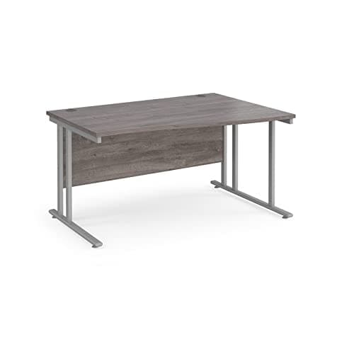 Image of Mr Office Maestro 25 right hand wave desk - silver cantilever leg, Grey oak, 1400