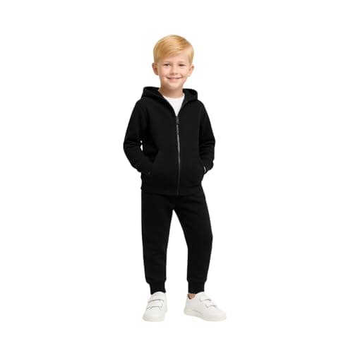 Image of PrintWink Kids Tracksuit Set | Boys & Girls Hooded Sweatsuit | Unisex Sportswear for Football & Playtime | Ideal For School, PE & Casual Wear | Black | 5-6 Years