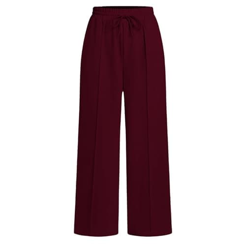 Image of Absanoh Women's Hight Waist Jogging Bottoms, Straight Leg Trousers, Long Cotton Casual Training Trousers, Loose Sweatpants with Elastic Drawstring Waist (UK, Alpha, XL, Regular, Regular, Burgundy)