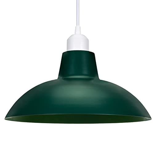 Image of Industrial Retro Designed Matt Forest British Racing Green Curved Metal Ceiling Pendant Light Shade | 60w Maximum | 29cm Diameter by Happy Homewares