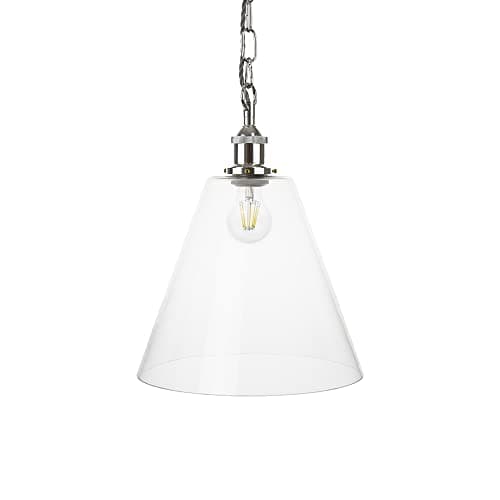 Image of Forster Clear Cone Glass Pendant Light with Nickel Lampholder and Chain with Grey Twisted Cable