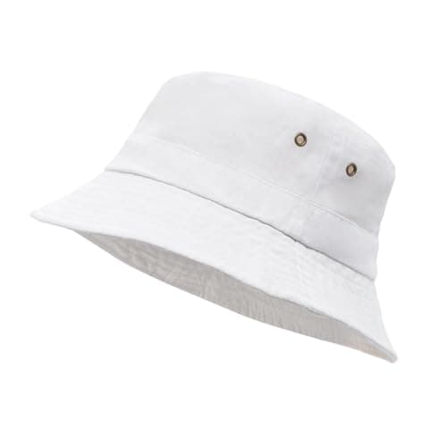 Image of YAMEIZE Retro Cotton Bucket Hats for Women Men Vintage Trendy Fishing Foldable Sun Hat Summer Beach White
