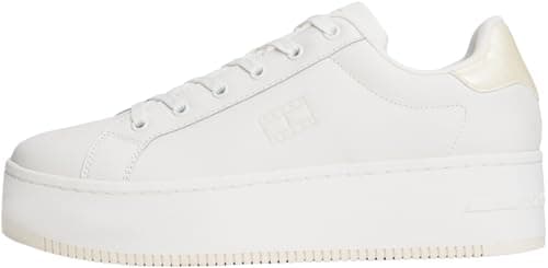 Image of Tommy Jeans Womens Tjw Flatform Pearlized Sneaker En0en02931 Low Top, White Ecru, 6 UK