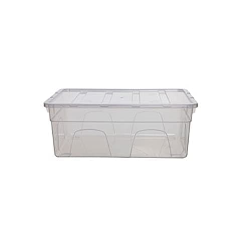 Image of Whitefurze Spacemaster Mini Storage Box, Stackable Plastic Container with Clip Opening Mechanism, Rectangular, Natural, 40 cm x 11 cm x 32 cm, 12 Litres