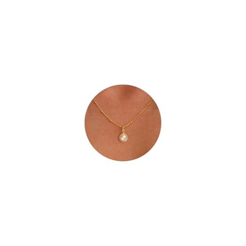 Image of PRTGL Pearl Necklace - 14k Gold Plated 8mm Single Pearl Pendant Necklace for Women Satellite Chain