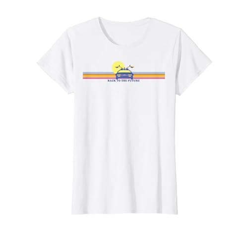 Image of Back to The Future Delorean Retro Chest Stripes T-Shirt, Women, White, Large