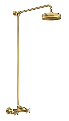 Image of Hudson Reed A8118 Topaz | Traditional Bathroom Thermostatic Shower Valve with Top Outlet, Crosshead Handles and Hexagonal Collars, 1045mm x 200mm, Brushed Brass