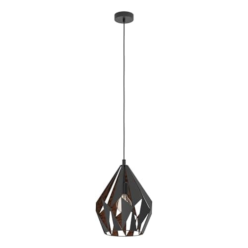 Image of EGLO Vintage Pendant, Steel, 60 W, Black, Copper, 49254