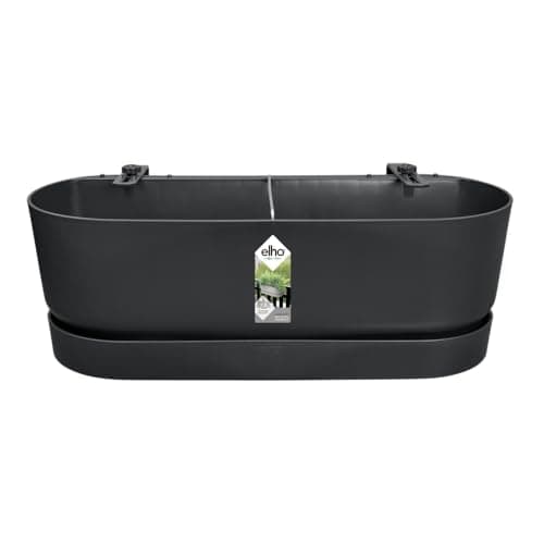 Image of elho Greenville Easy Balcony 52 - Planter for Balcony - 100% Recycled Plastic - Ø 52.0 x H 19.4 cm - Black/Living Black