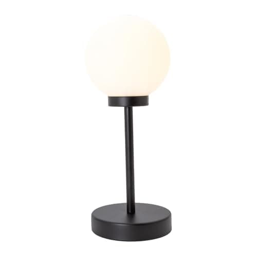 Image of Happy Homewares Modern and Chic Opal White Glass Globe Table Light with Matte Black Metal Tall Stem | 1 x 7w E14 | 32cm x 13cm